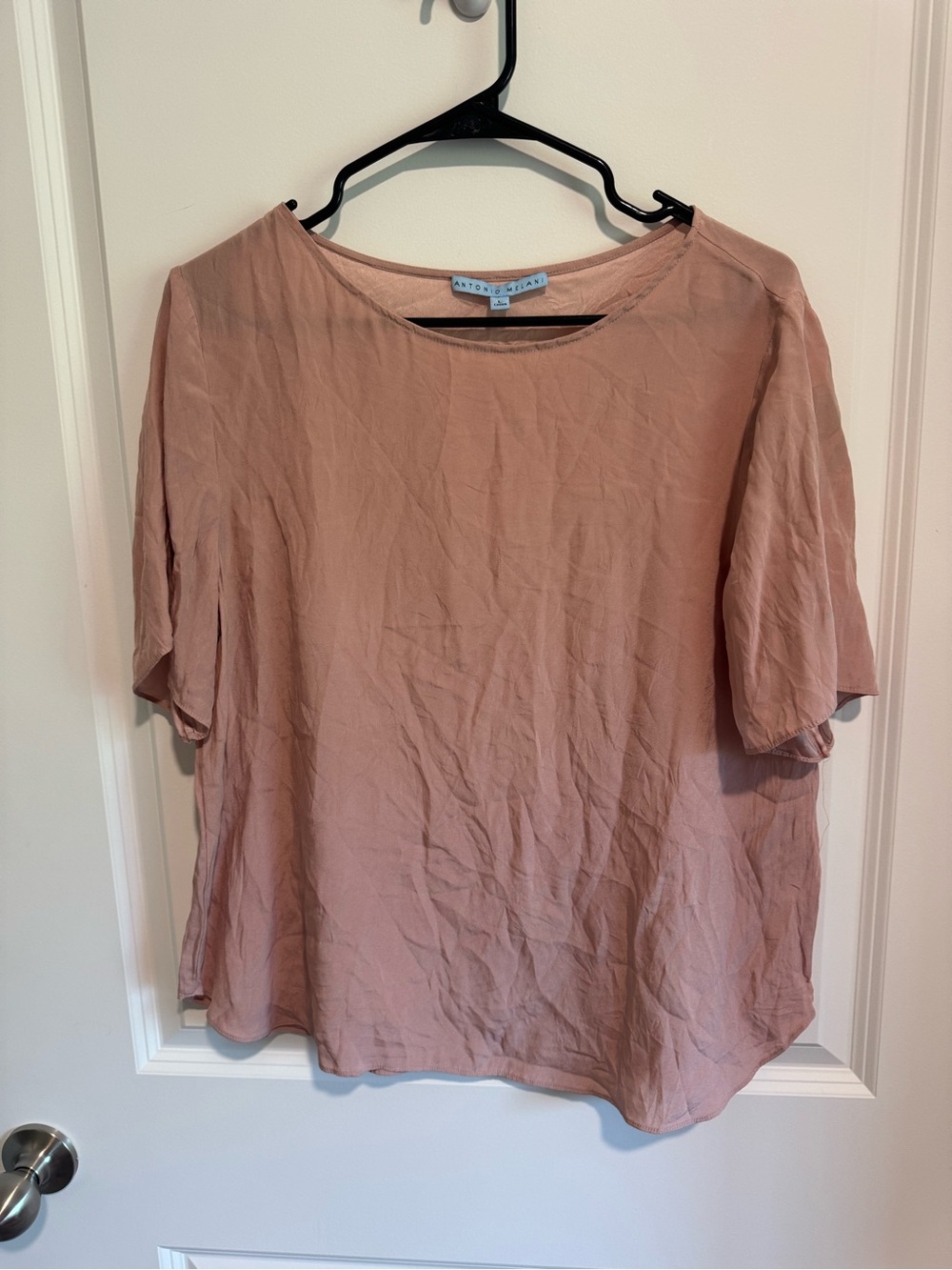 ANTONIO MELANI Rose Pink Short Sleeve Silk Tee